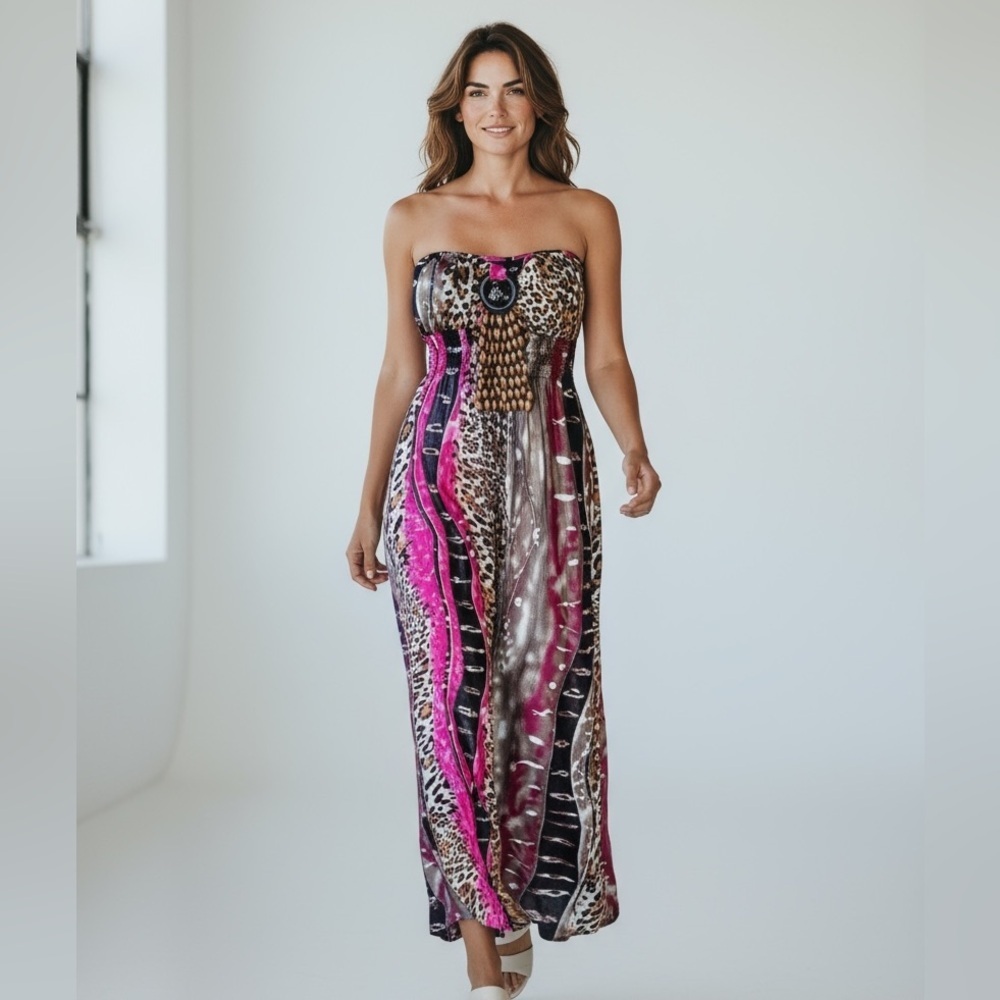 By Deep ladies, maxi sleeveless sundress, excellent condition beaded front large